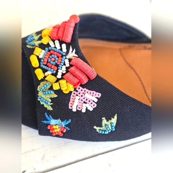 Rampage Black Colorful Beaded Embroidered Chunky Block Heels Western Boho - Picture 5 of 16